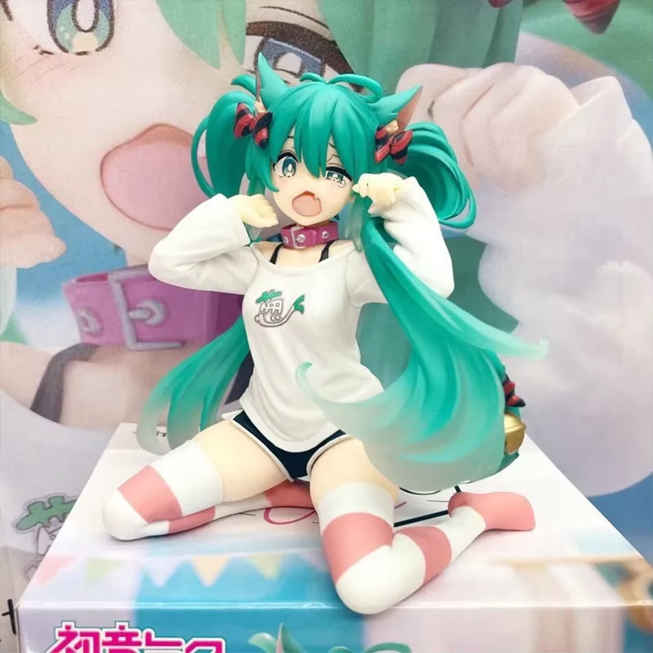 Hatsune Miku Desktop Cute Action Figure 11Cm Neko T-Shirt Ver. Anime Figurine Kawaii Girl Model Toy Gift