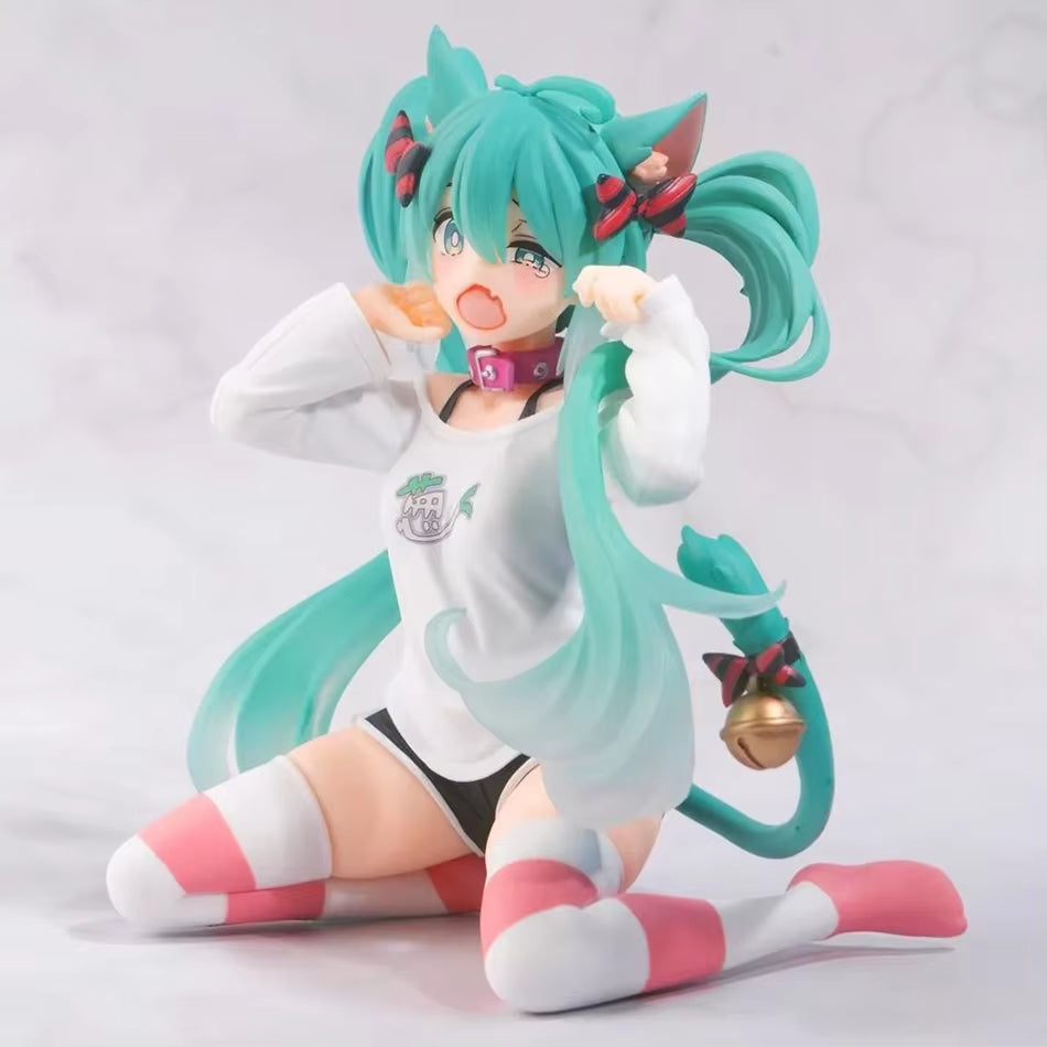 Hatsune Miku Desktop Cute Action Figure 11Cm Neko T-Shirt Ver. Anime Figurine Kawaii Girl Model Toy Gift