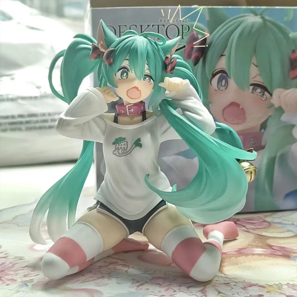 Hatsune Miku Desktop Cute Action Figure 11Cm Neko T-Shirt Ver. Anime Figurine Kawaii Girl Model Toy Gift