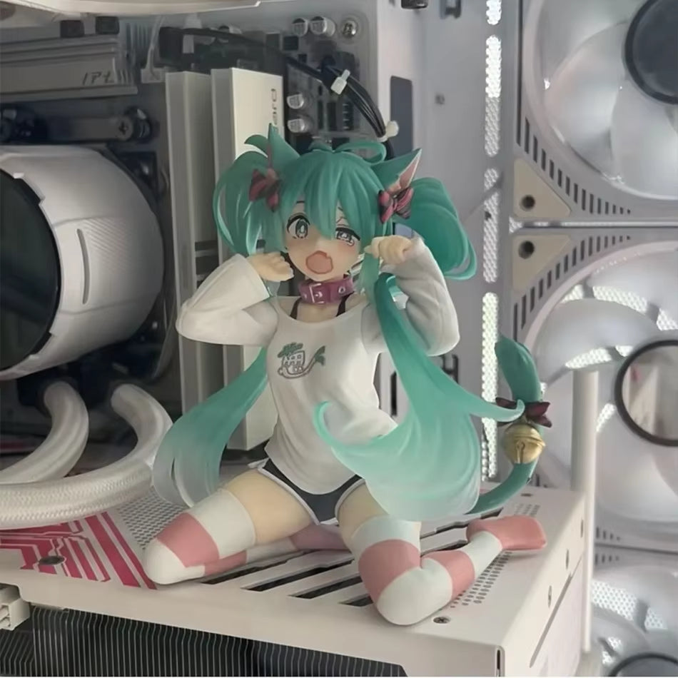 Hatsune Miku Desktop Cute Action Figure 11Cm Neko T-Shirt Ver. Anime Figurine Kawaii Girl Model Toy Gift